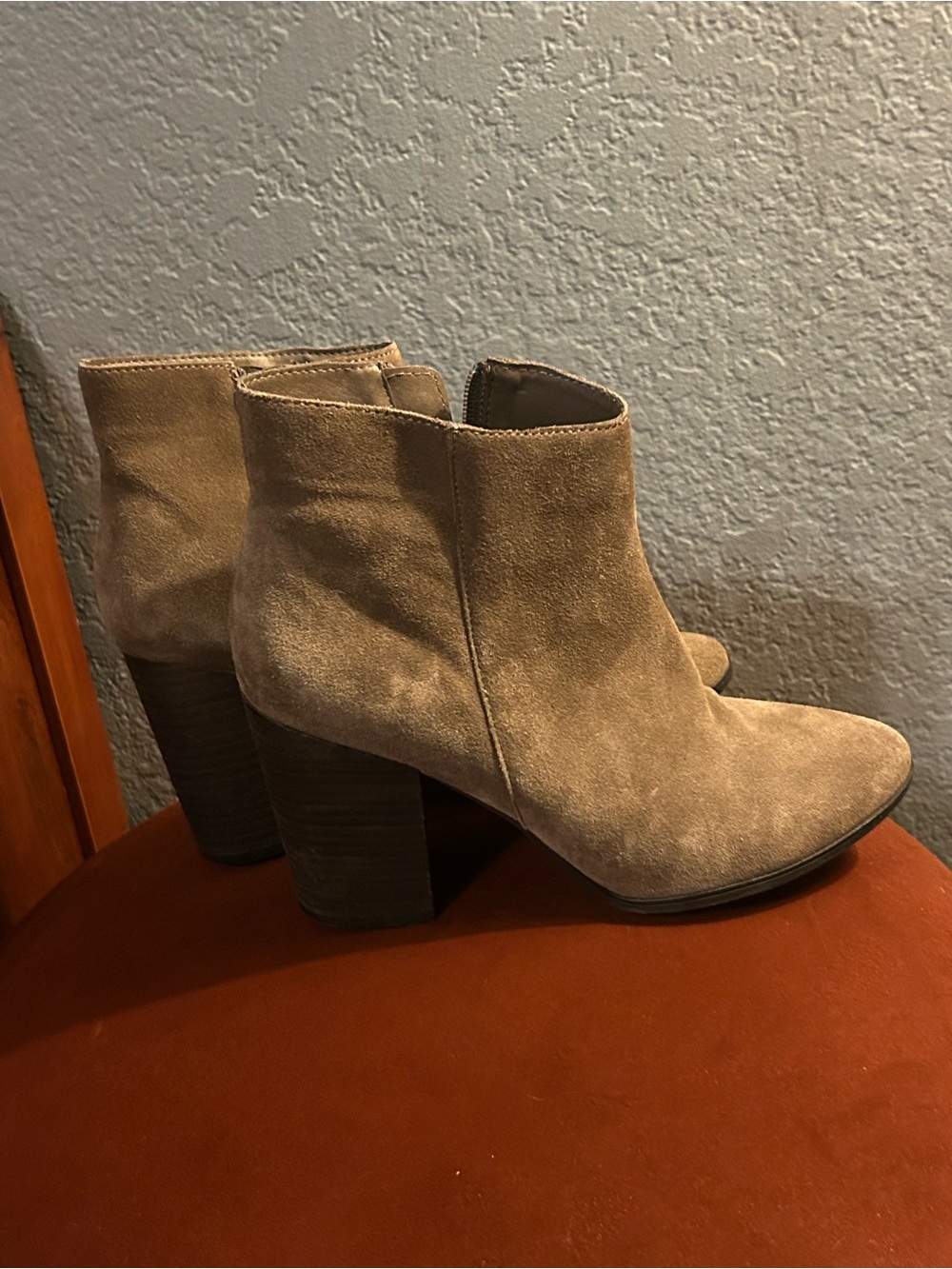 Franco Fortini Beige Suede Ankle Booties with Stacked Heel